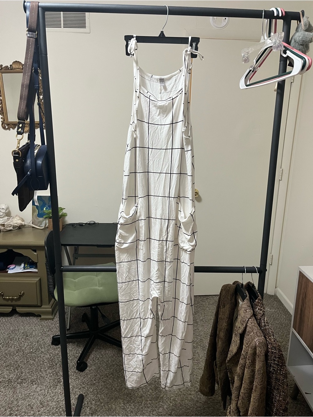 ASOS White Sleeveless Grid-Print Jumpsuit